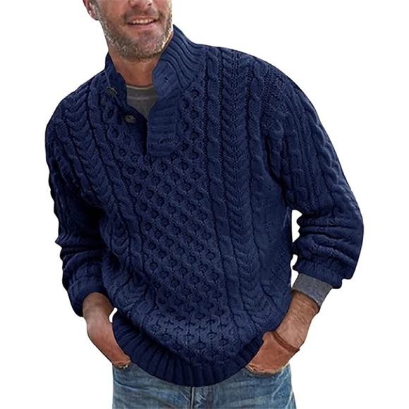 New Mens Cardigan Ribber Button Collar Sweater Multiple Sizes - Picture 1 of 1